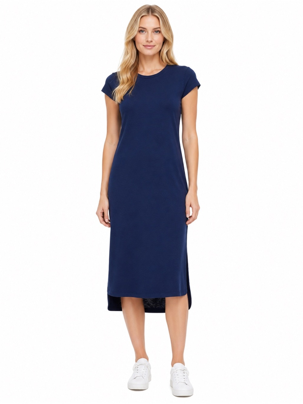 Jessica Simpson simple casual navy short sleeve crewneck tshirt midi dress NWT S
